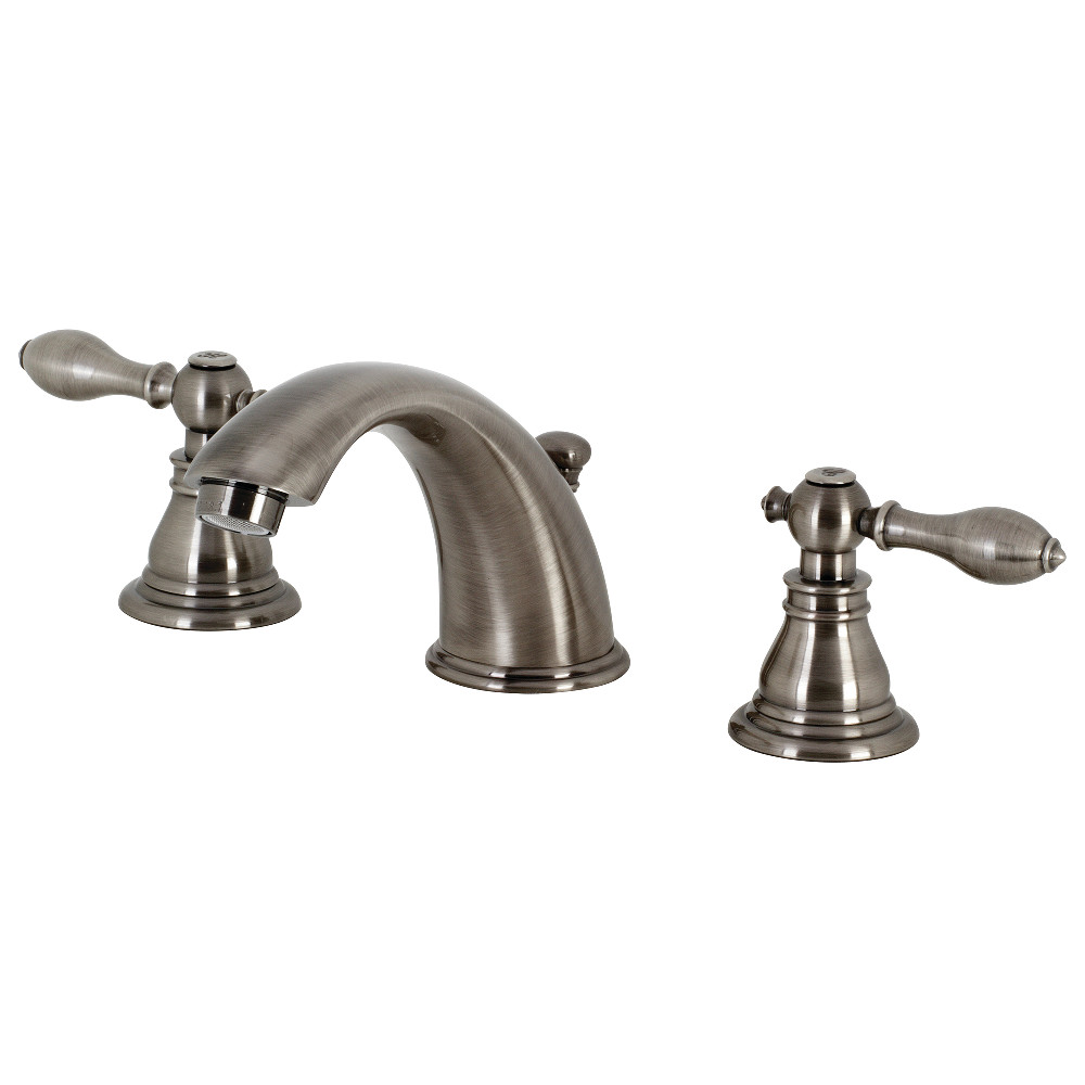 Two-Handle 3-Hole Deck Mount Widespread Bathroom Faucet with Pop-Up Drain, Black Stainless with 9 Finish Options