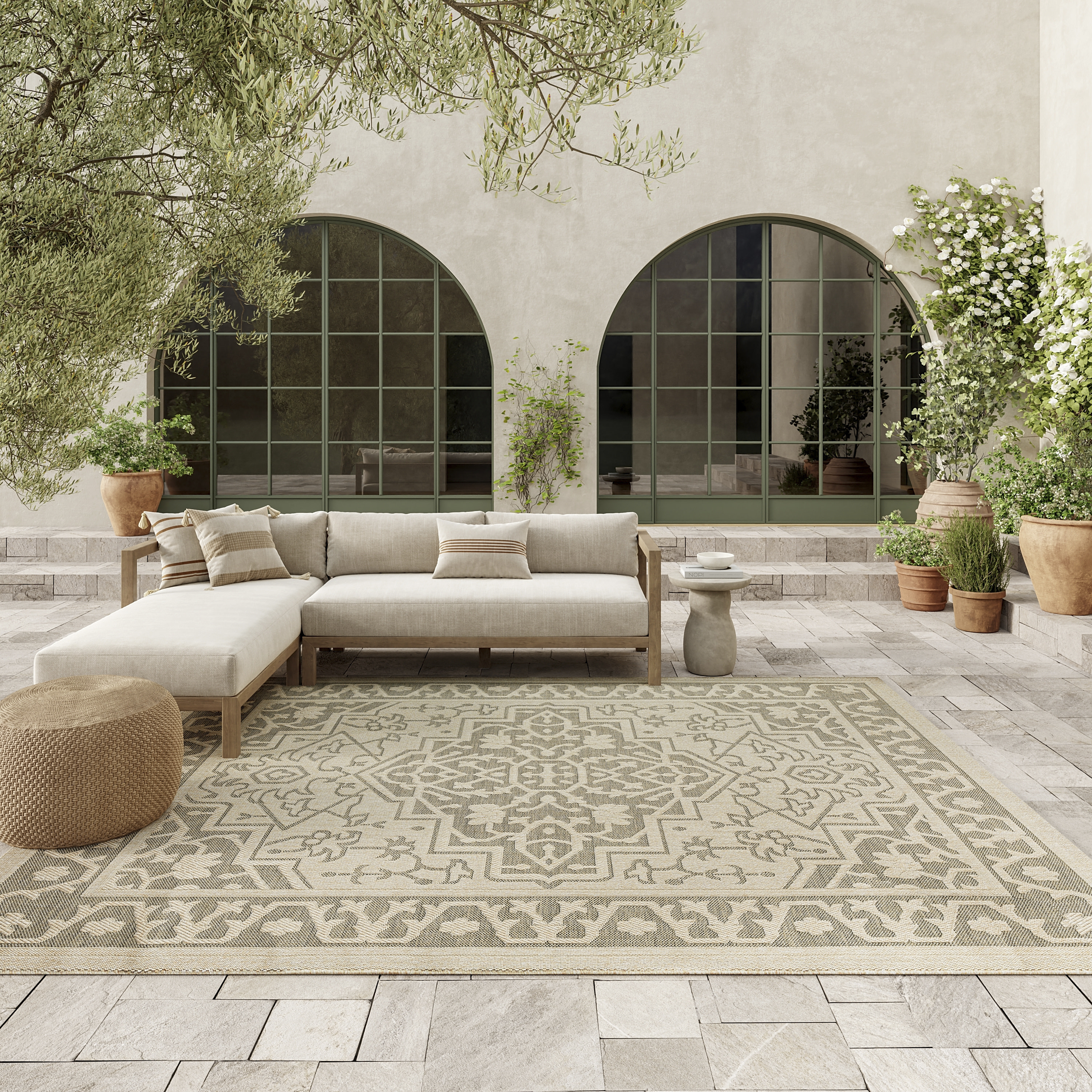 Nourison Tulum 6' x 9' Taupe Olive Outdoor Rug
