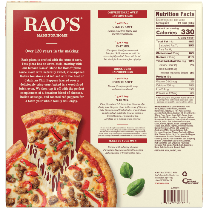 Italian Sausage Arrabbiata Frozen Pizza, 21.2 oz - Back Image
