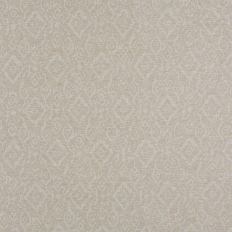 Beige textured wallpaper with faint white ikat-like diamond pattern; repeating across the surface, appearing slightly woven; shown as a flat, evenly lit close-up of an interior wall or fabric swatch.