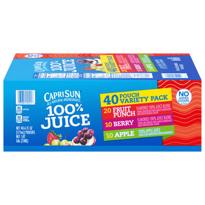 Capri Sun® 100% Juice Fruit Punch, Berry & Apple Juice Variety Pack, 40 ct Box, 6 fl oz Pouches