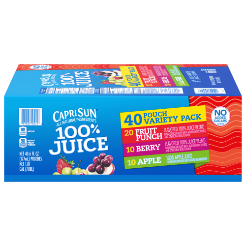 Capri Sun® 100% Juice Fruit Punch, Berry and Apple Juice Variety Pack, 40 ct Box, 6 fl oz Pouches Image