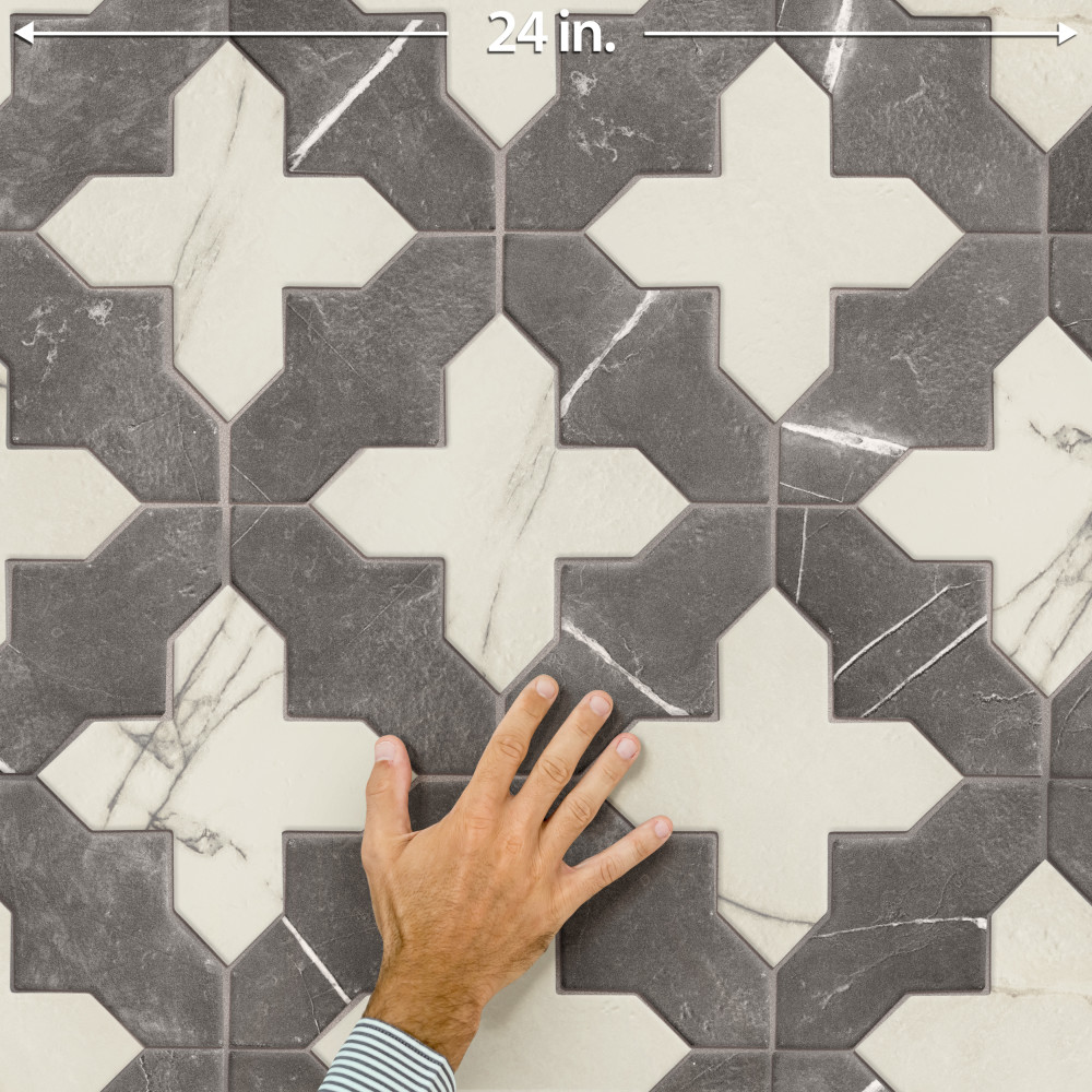 Istanbul Templar Shield Night with Day Cross 8-3/8 in. x 8-3/8 in. Porcelain Floor and Wall Tile