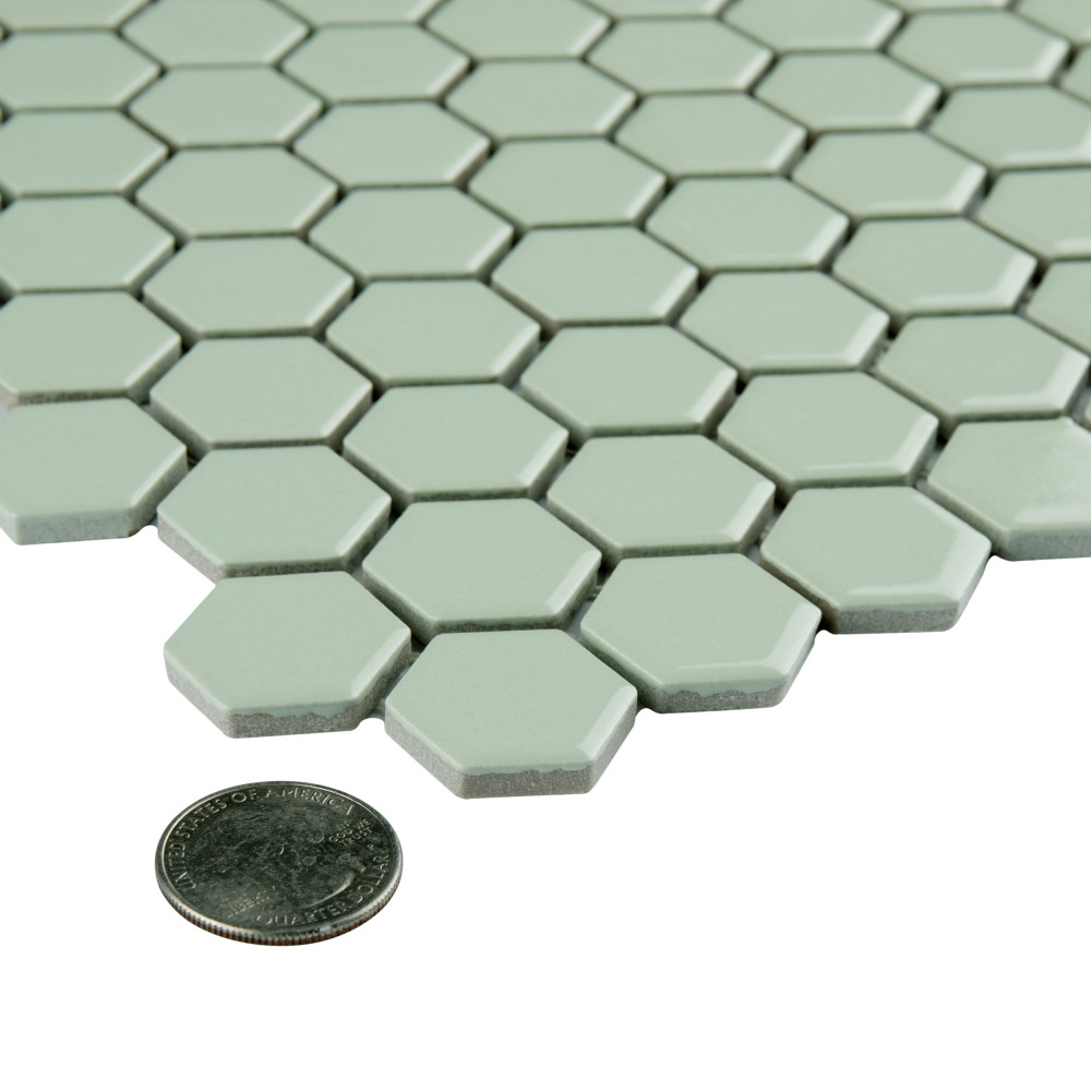Metro 1″ Hex Glossy Mint 10-1/4 in. x 11-7/8 in. Porcelain Mosaic Tile