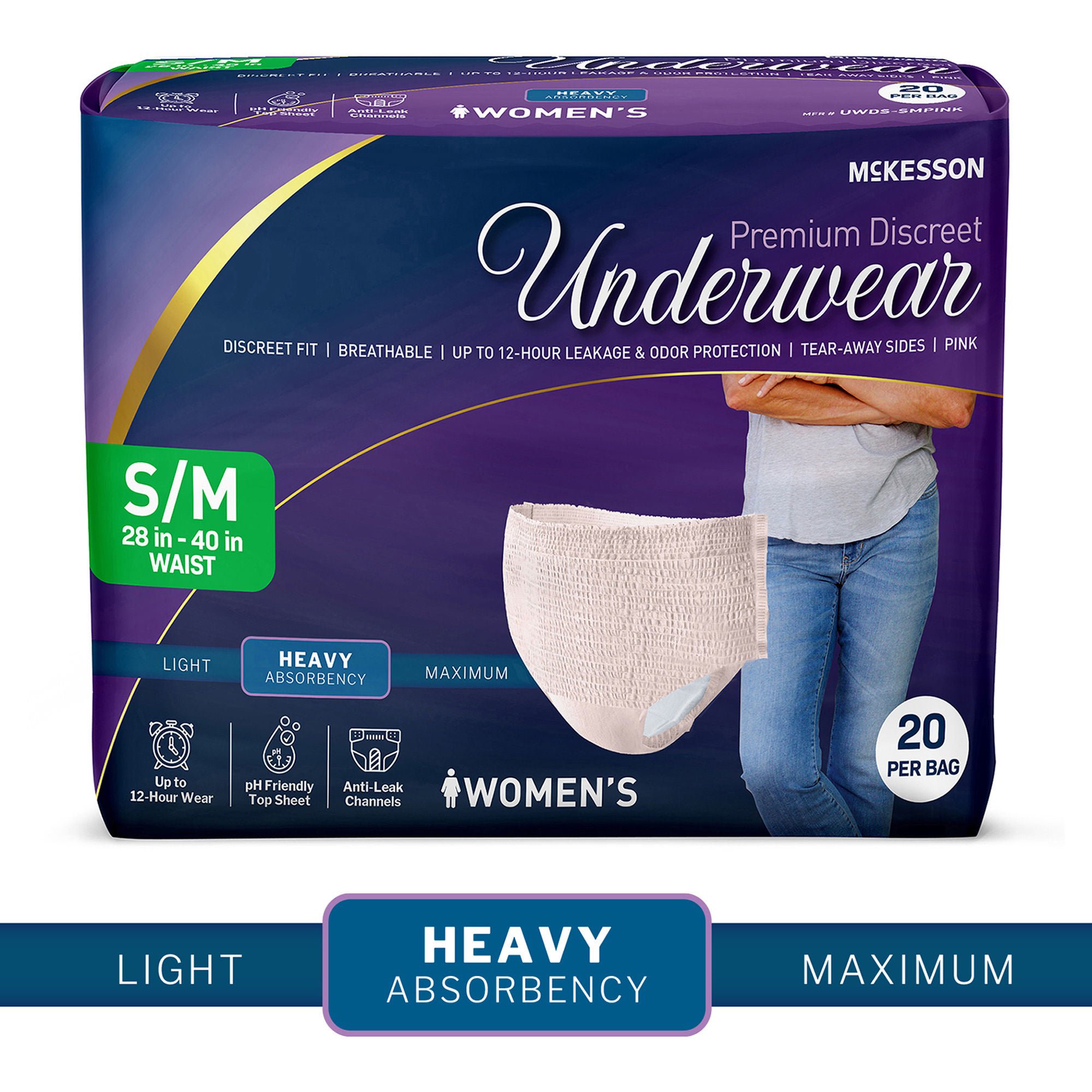 McKesson Premium Discreet Underwear for Women, Heavy Absorbency, Small/Medium