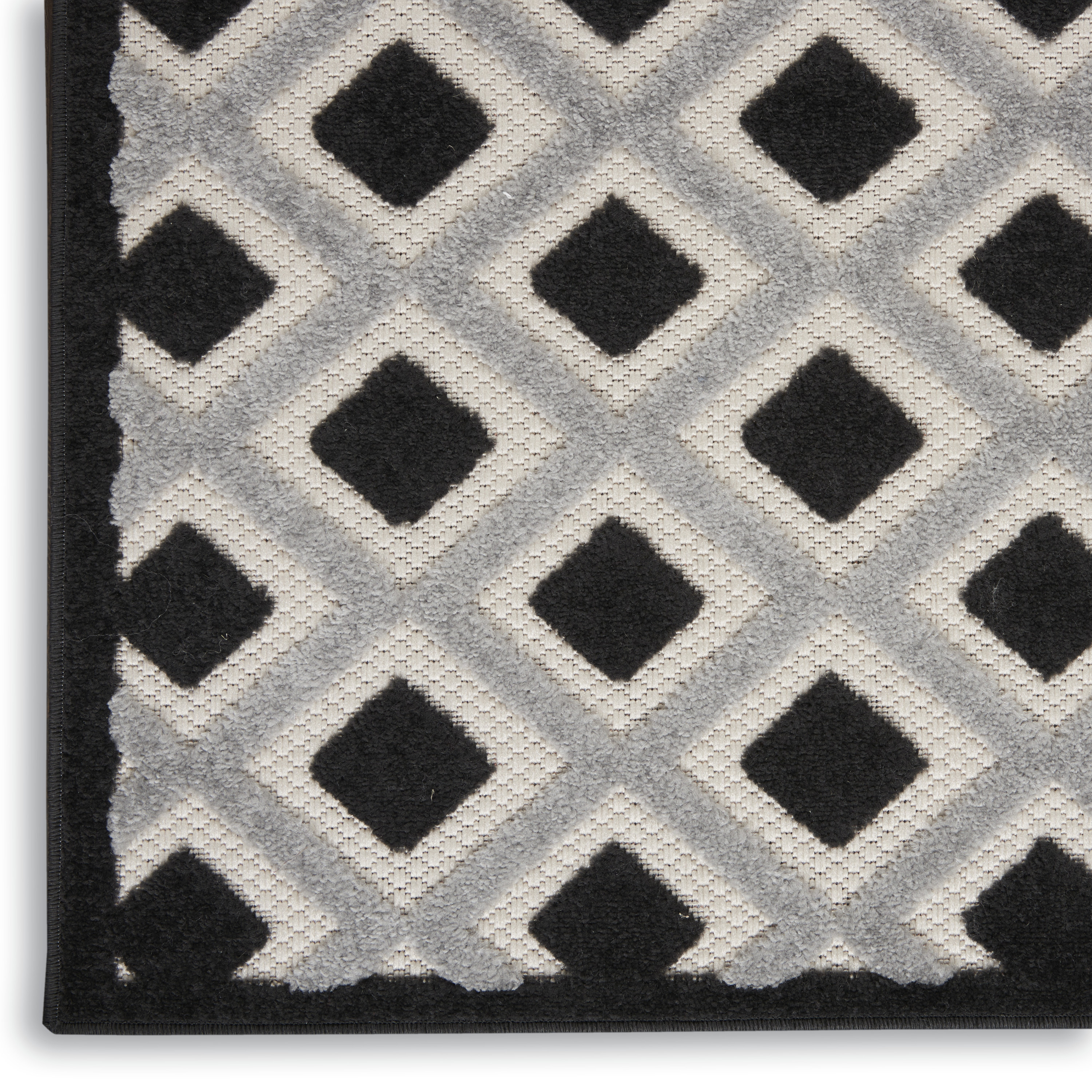 Nourison Aloha 2'3" x 12' Black White Modern Rug