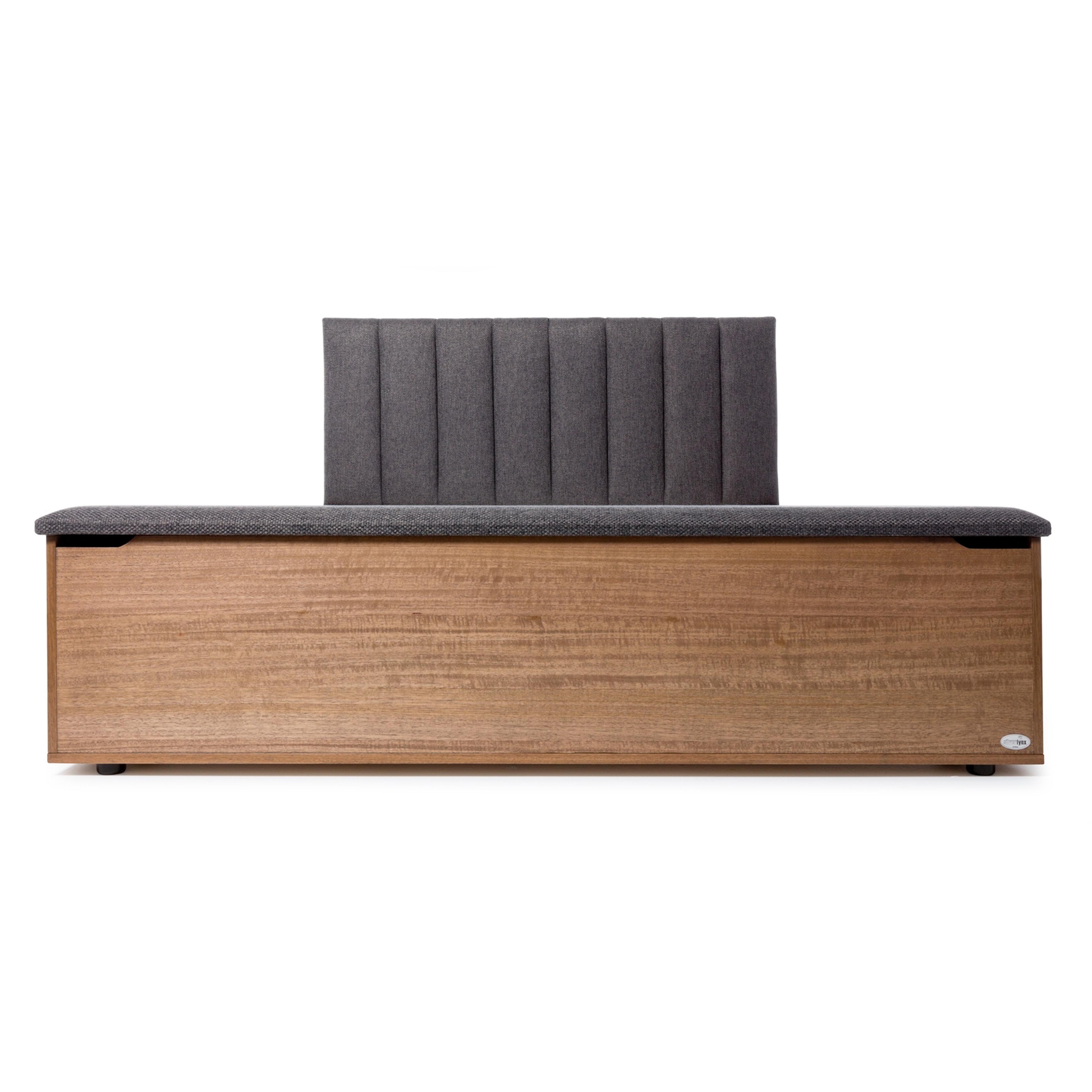 Product image of the  Lincoln Bed Frame, W/ Upholstered Headboard & Storage Foot Box Base, Latte-Warwick Checkmate Slate from Forty Winks