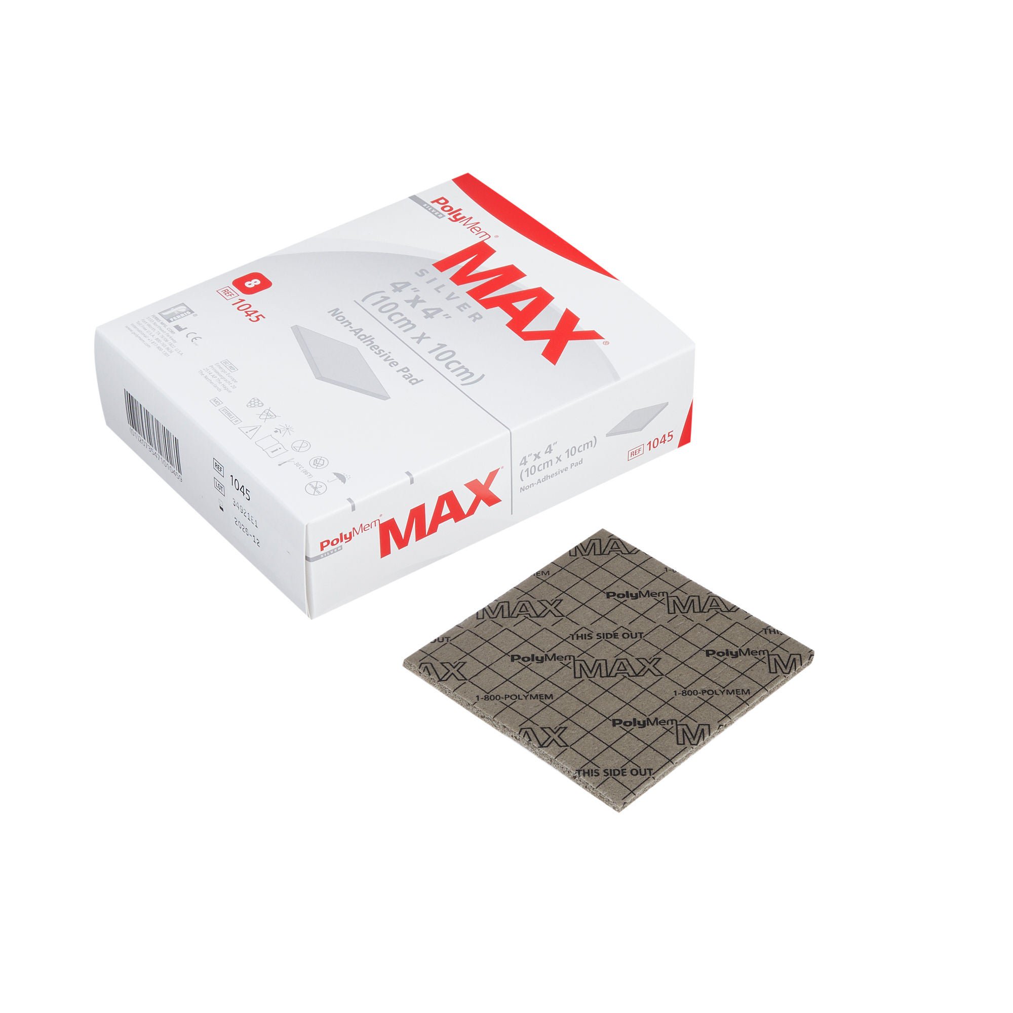 PolyMem® Max Nonadhesive Silver Foam Dressing, 4 x 4 Inch