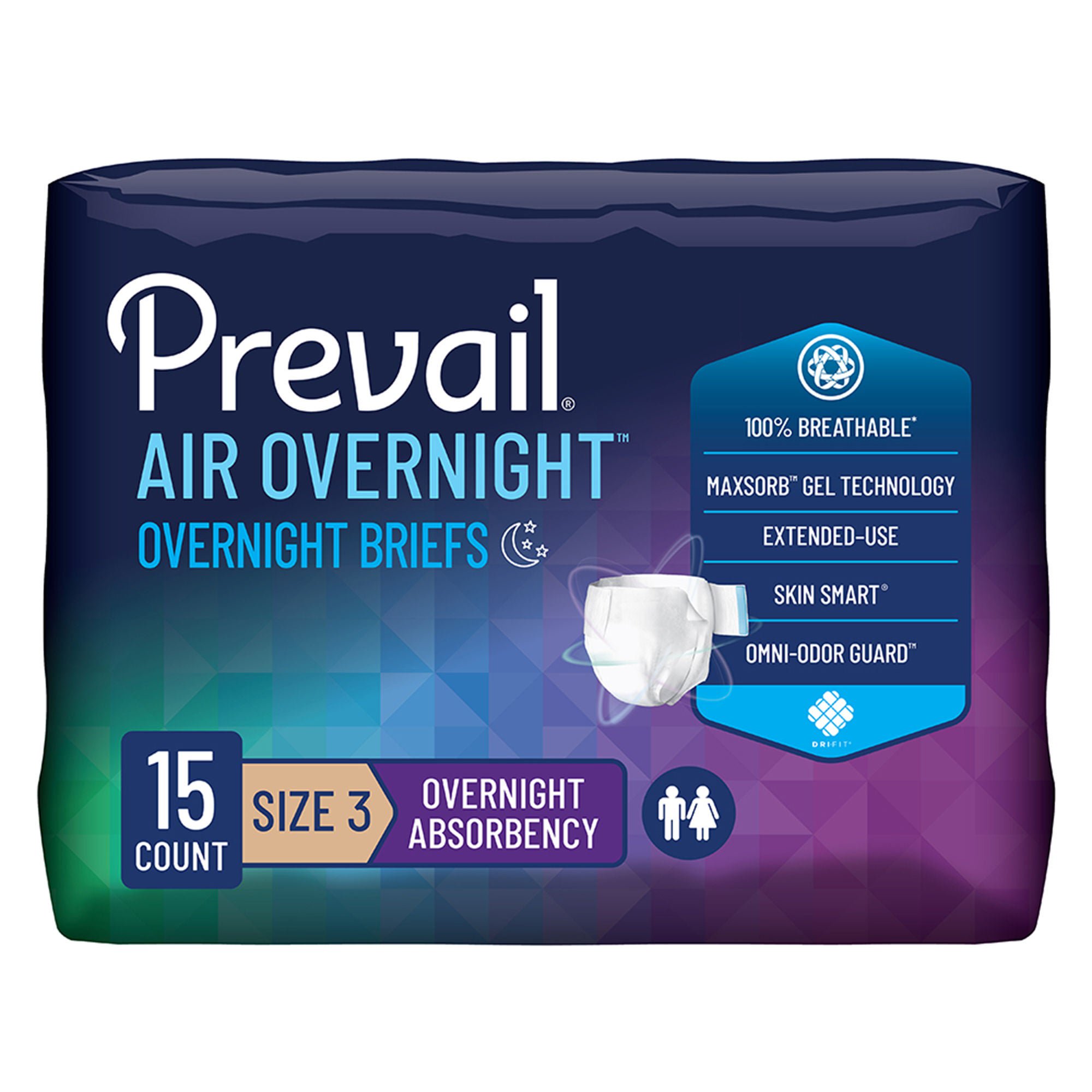 Prevail Air™ Overnight Briefs Overnight Absorbency, Size 3