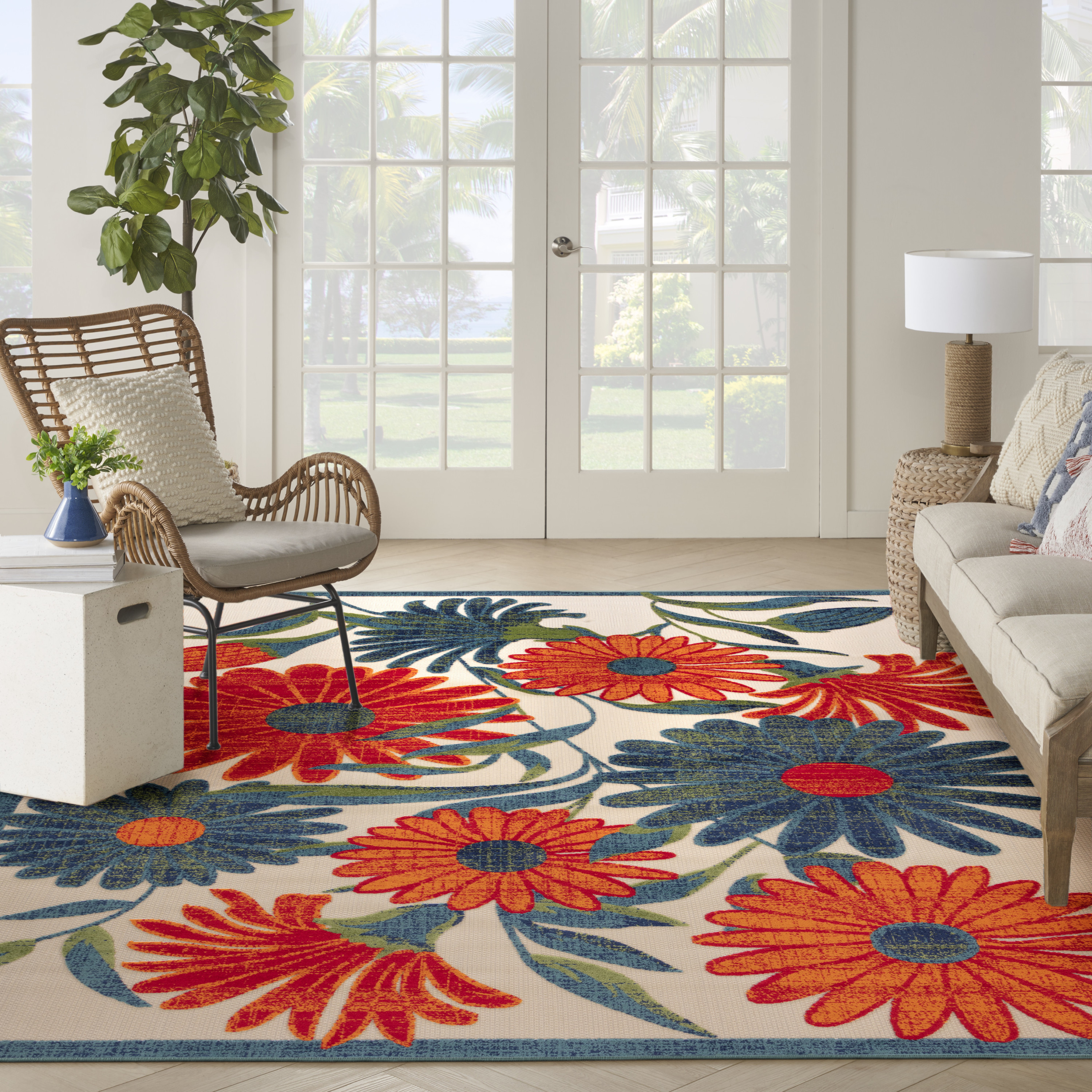 Nourison Aloha 7'10" x 10'6" Ivory Multicolor Outdoor Rug