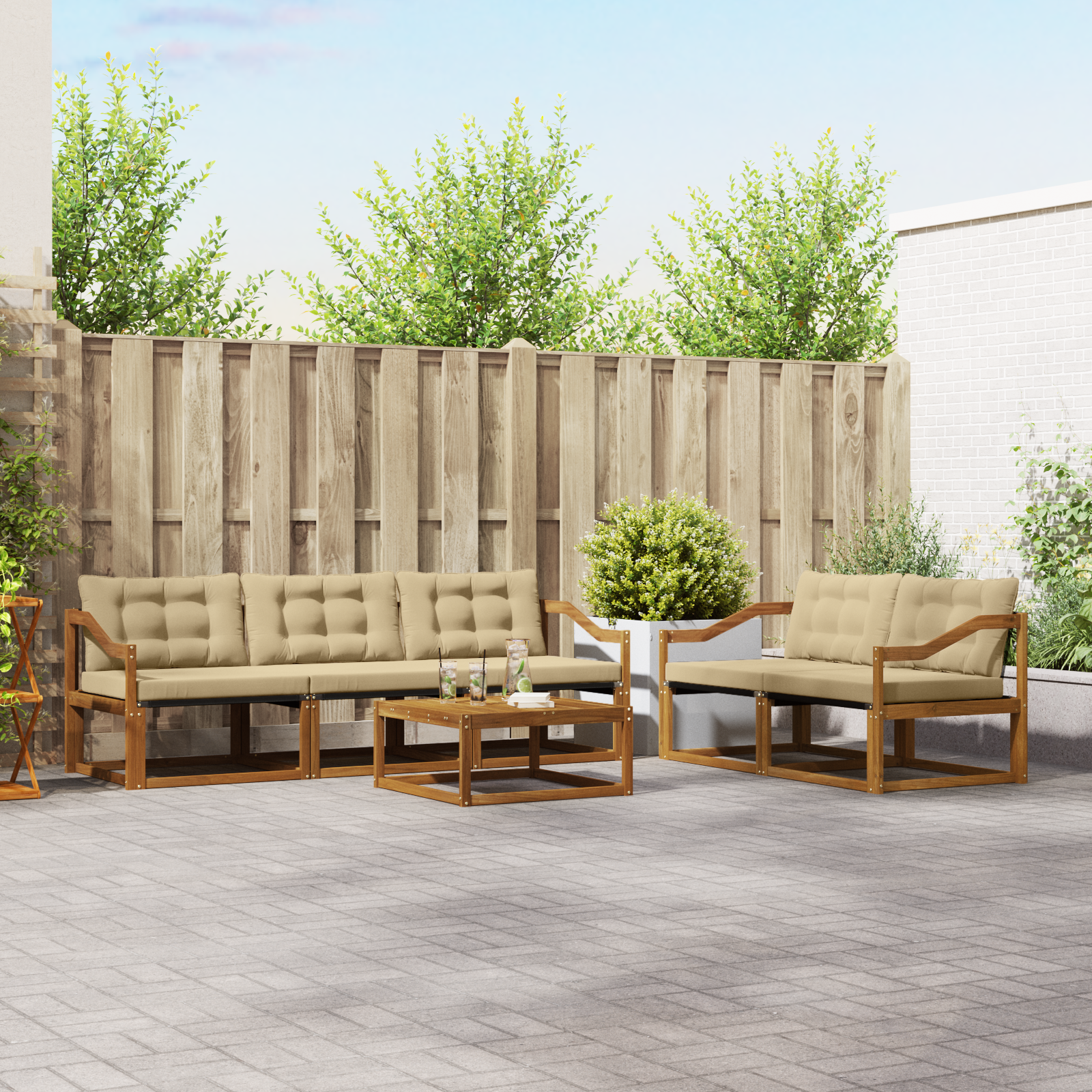 vidaXL Outdoor-Sofagarnitur mit Kissen 6 pcs Natur und Beige – Bild 3