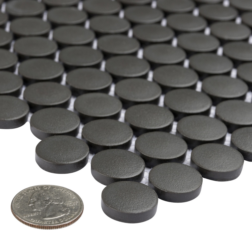 Gotham Penny Round Black 9-3/4 in. x 11-1/2 in. Porcelain Mosaic Tile