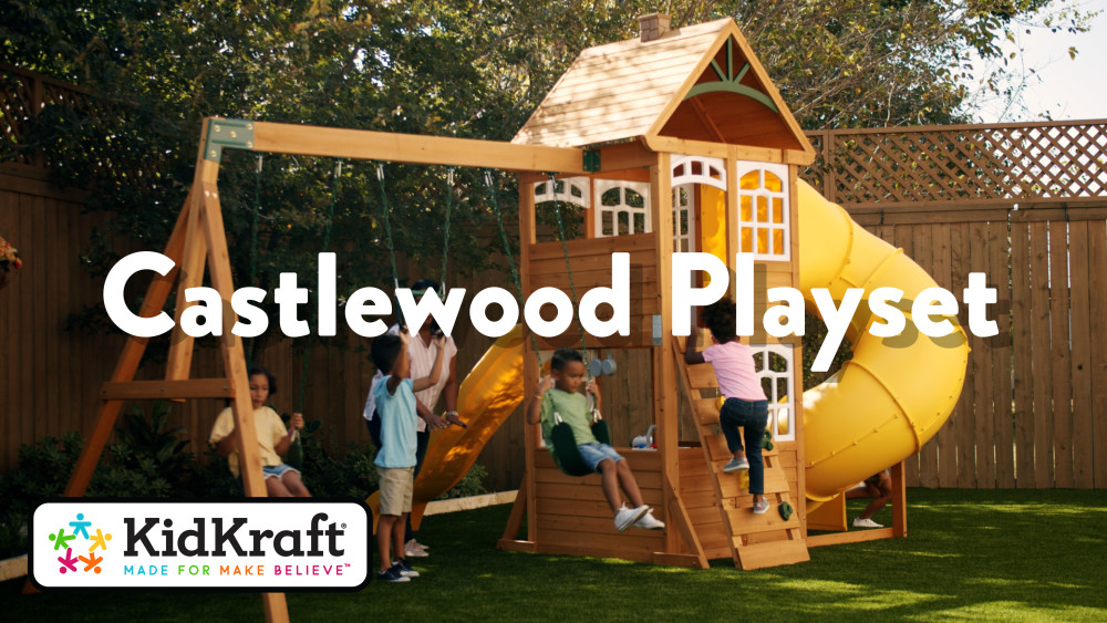 KidKraft Castlewood Wooden Swing Set / Playset with Clubhouse, Mailbox, Slide and Play Kitchen - image 2 of 10