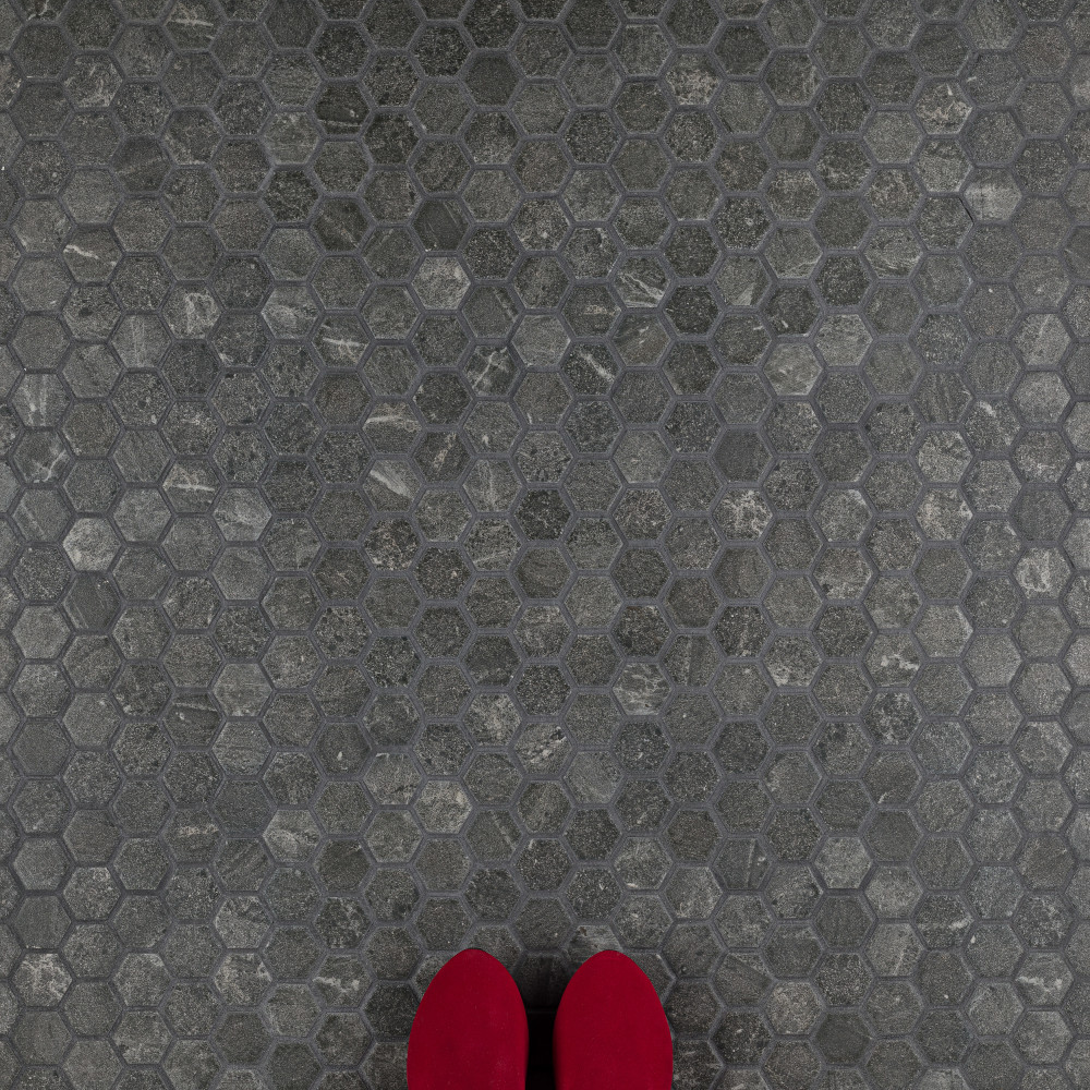 Liverpool Hex Dark Grey 10 in. x 11-3/8 in. Ceramic Mosaic Tile