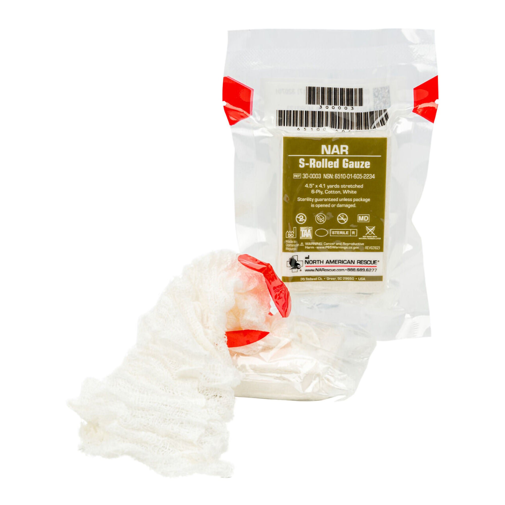 North American Rescue GAUZE, DRESSING S-ROLLED WHT 41/2"X4.1YDS