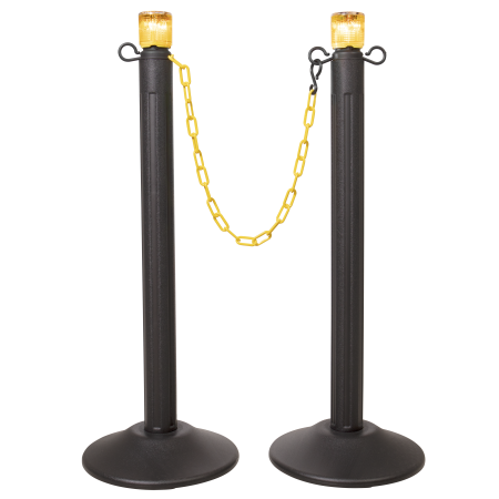 ChainBoss Stanchion - Black Filled with Yellow Chain & LED Lights 1