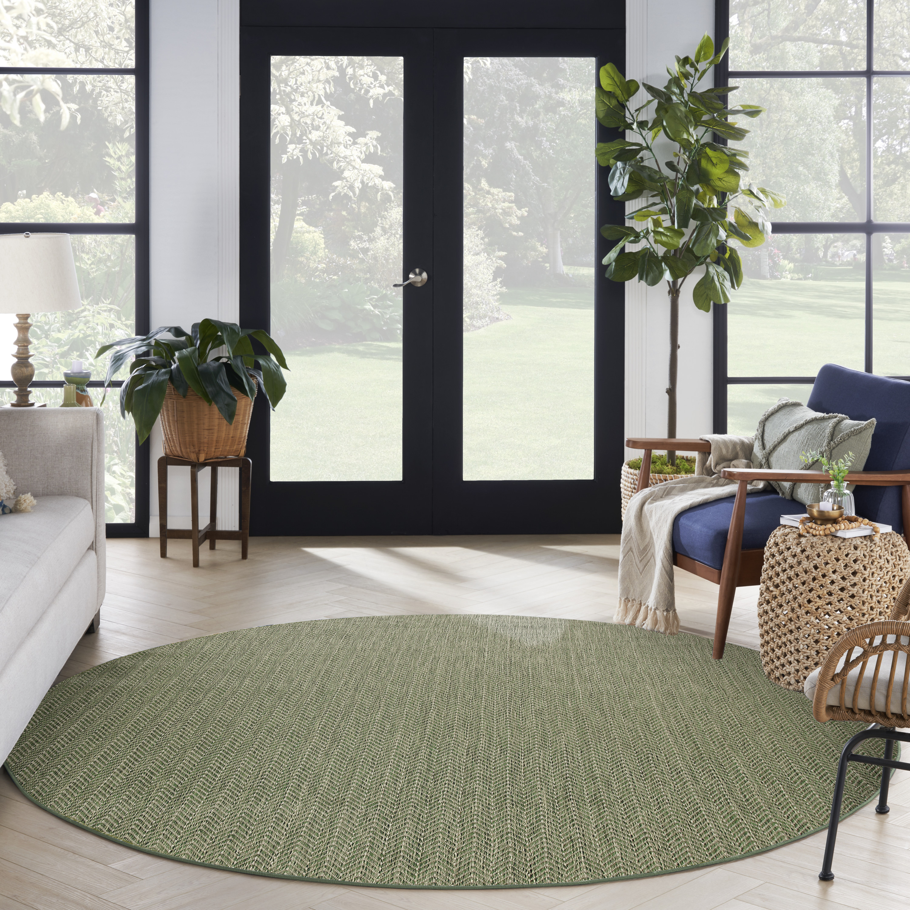 Nourison Horizon Indoor/Outdoor 5' x Round Green Modern Rug