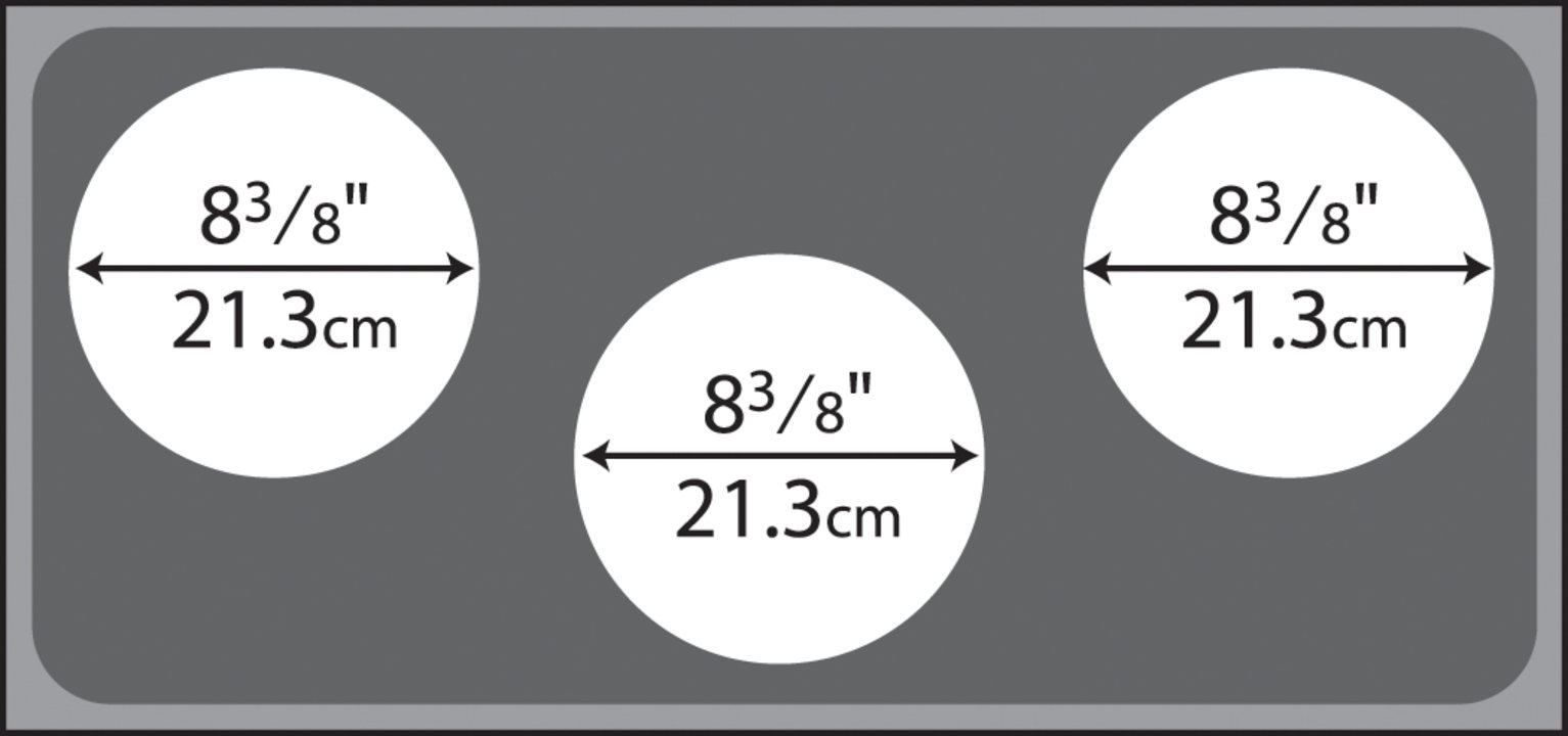 Stainless steel adaptor plate with three 8 ⅜-inch round cutouts
