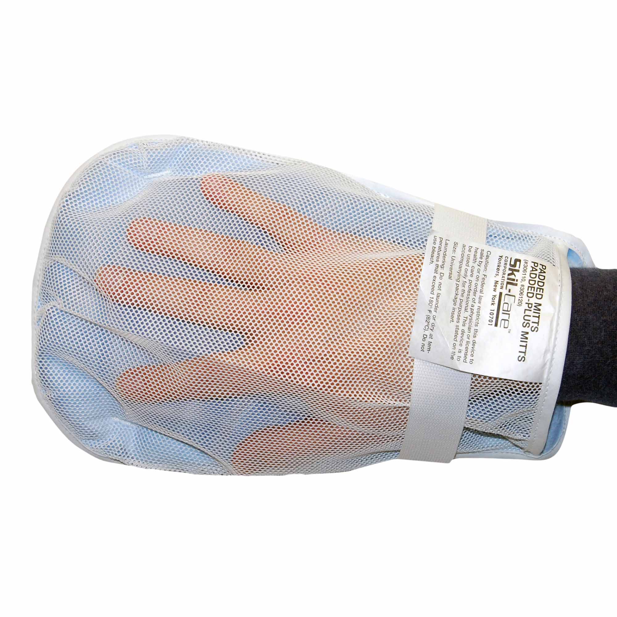 SkiL-Care™ Hand Control Mitt, 11 x 6 x 3/4 Inch, White/Blue