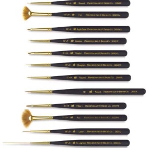 Mini-Detailer Brush Set, Synthetic Bristles, Short Handle Mixed Media Paintbrush, Black, 12 Pieces
