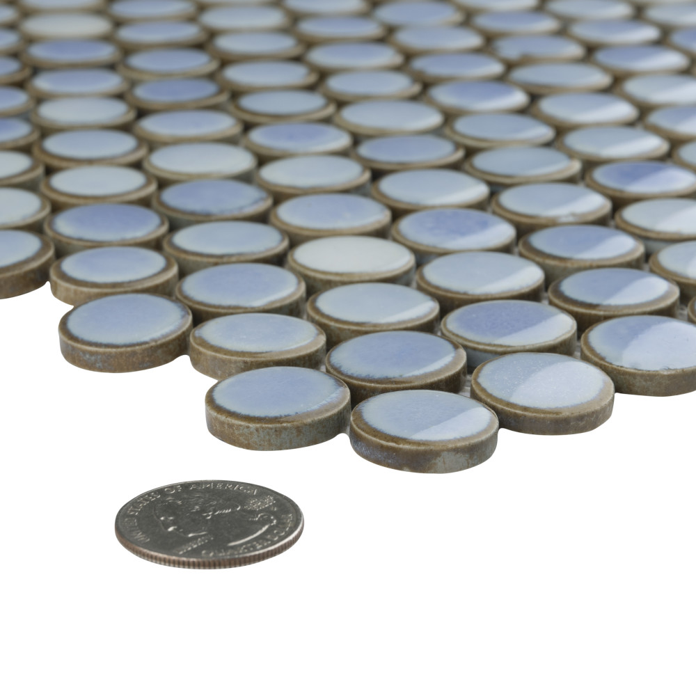 Sample – Hudson Penny Round Frost Blue Porcelain Mosaic Tile