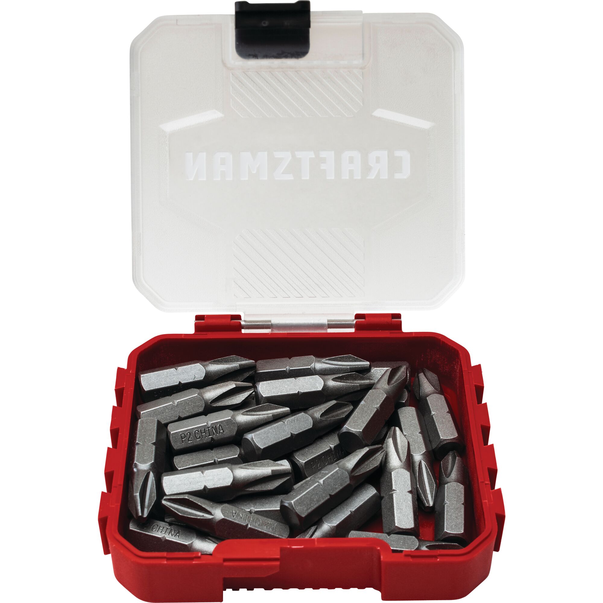 30 Piece 1 inch PHILLIPS Number 2 SCREWDRIVING SET in plastic case packaging with case lid open.