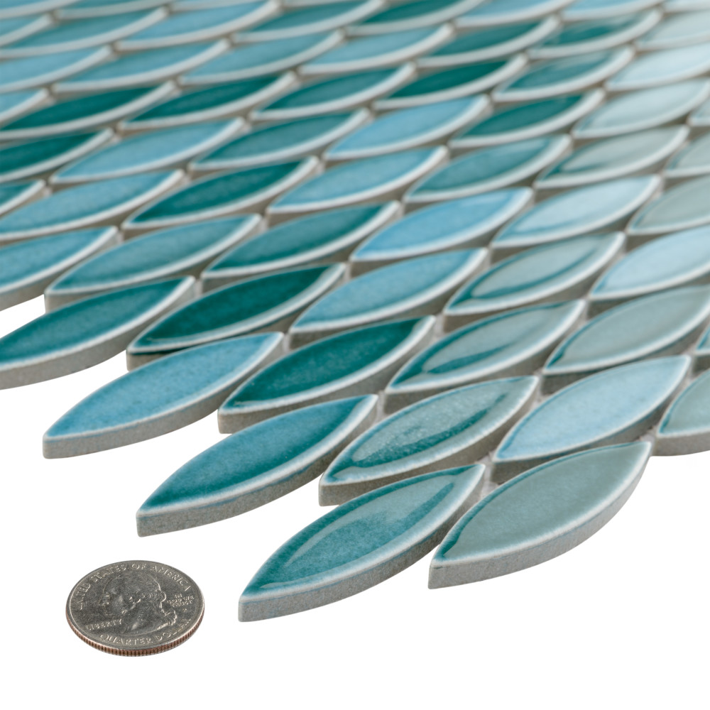 Pescado Glossy Agua 12 in. x 12-1/2 in. Porcelain Mosaic Tile