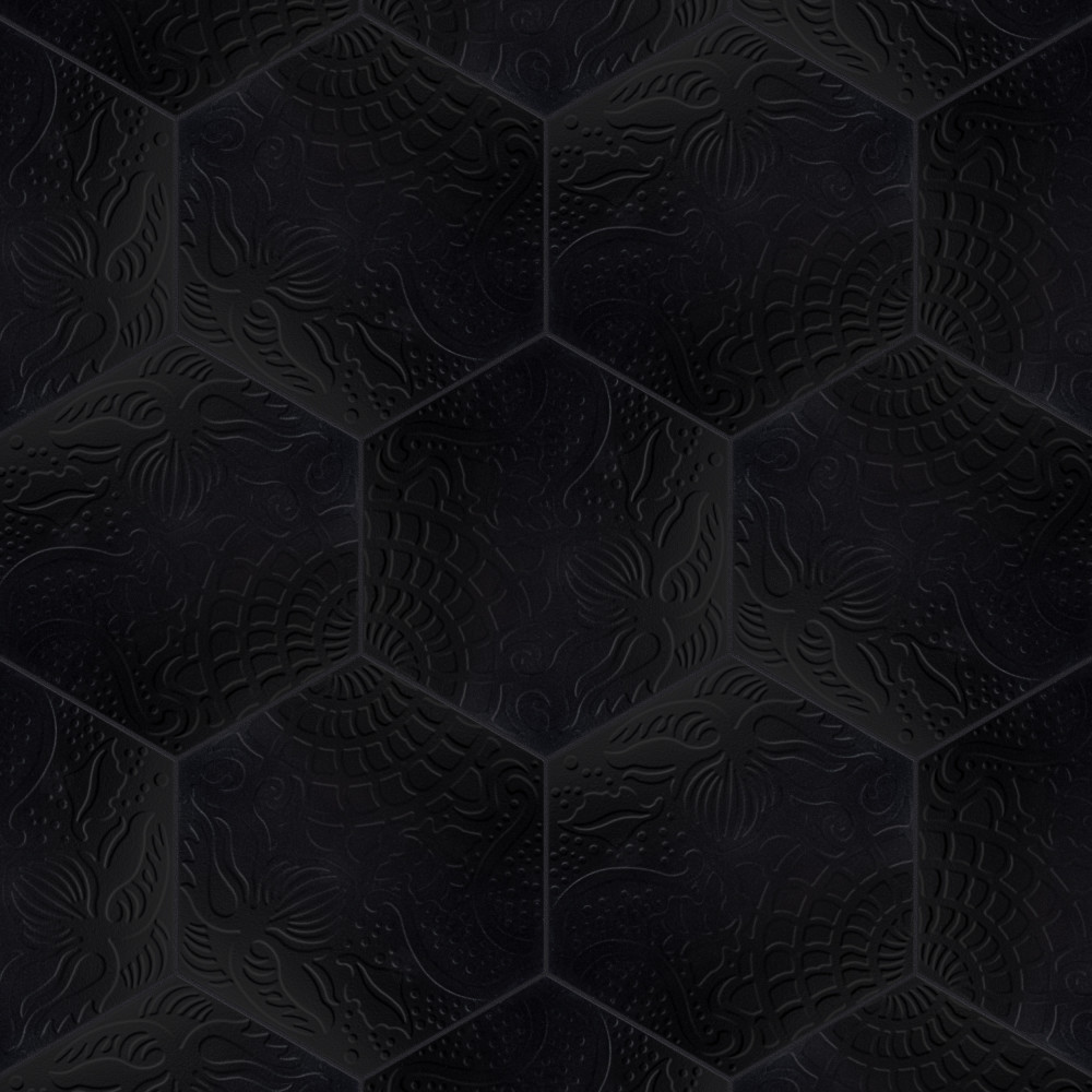 Gaudi Grand Hex Black 19x22 Hexagon Porcelain Floor and Wall Digital Pattern