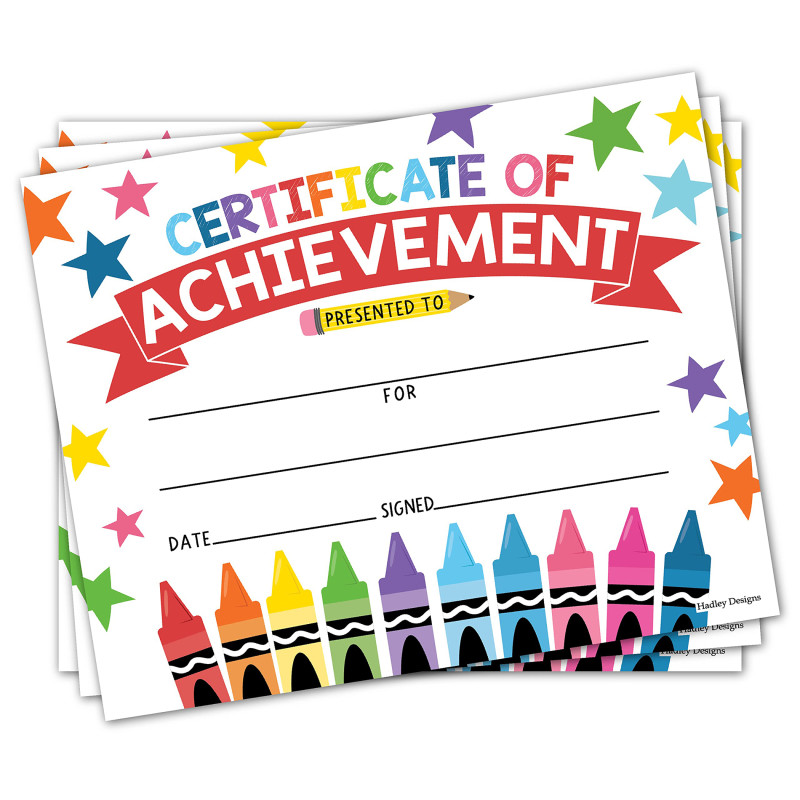 Colorful Crayons Award Certificates of Achievement for Students, Set of 25