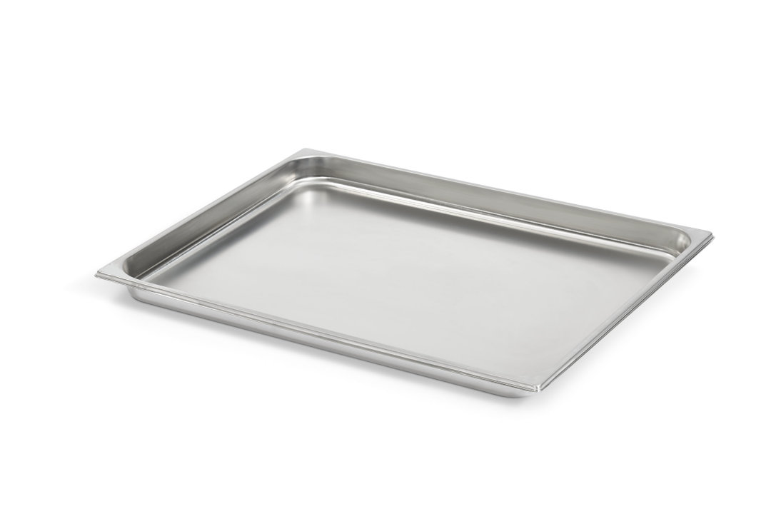 Double-wide 1 ½-inch-deep stainless steel steam table pan