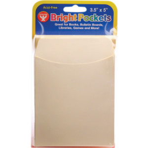 Non-Adhesive Library Pockets, 3.5" x 5", Manila, Pack of 40
