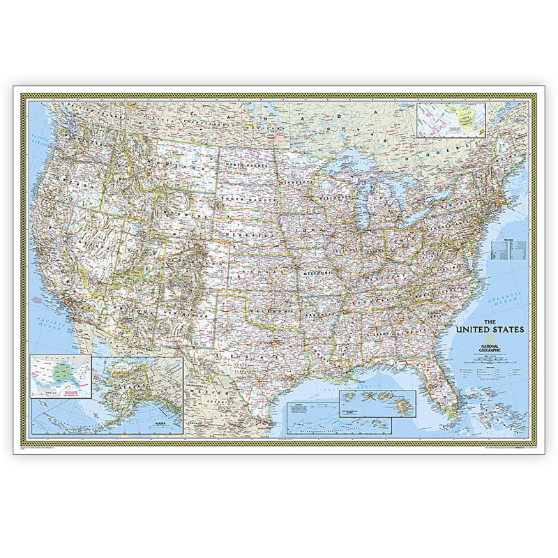 United States Classic Map, Enlarged and Laminated, 69.25" x 48"