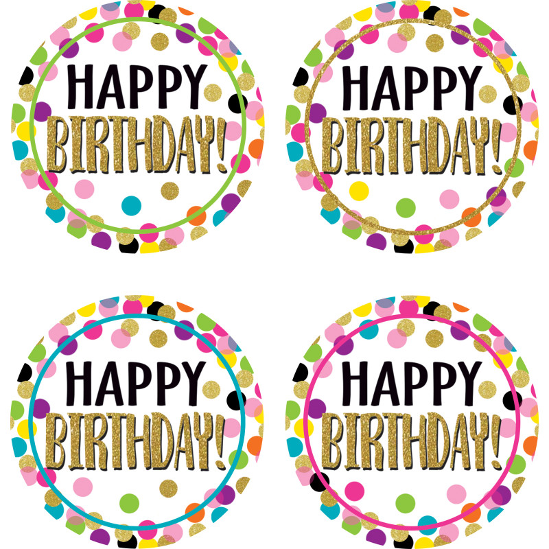 Confetti Happy Birthday Wear ’Em Badges, Pack of 32