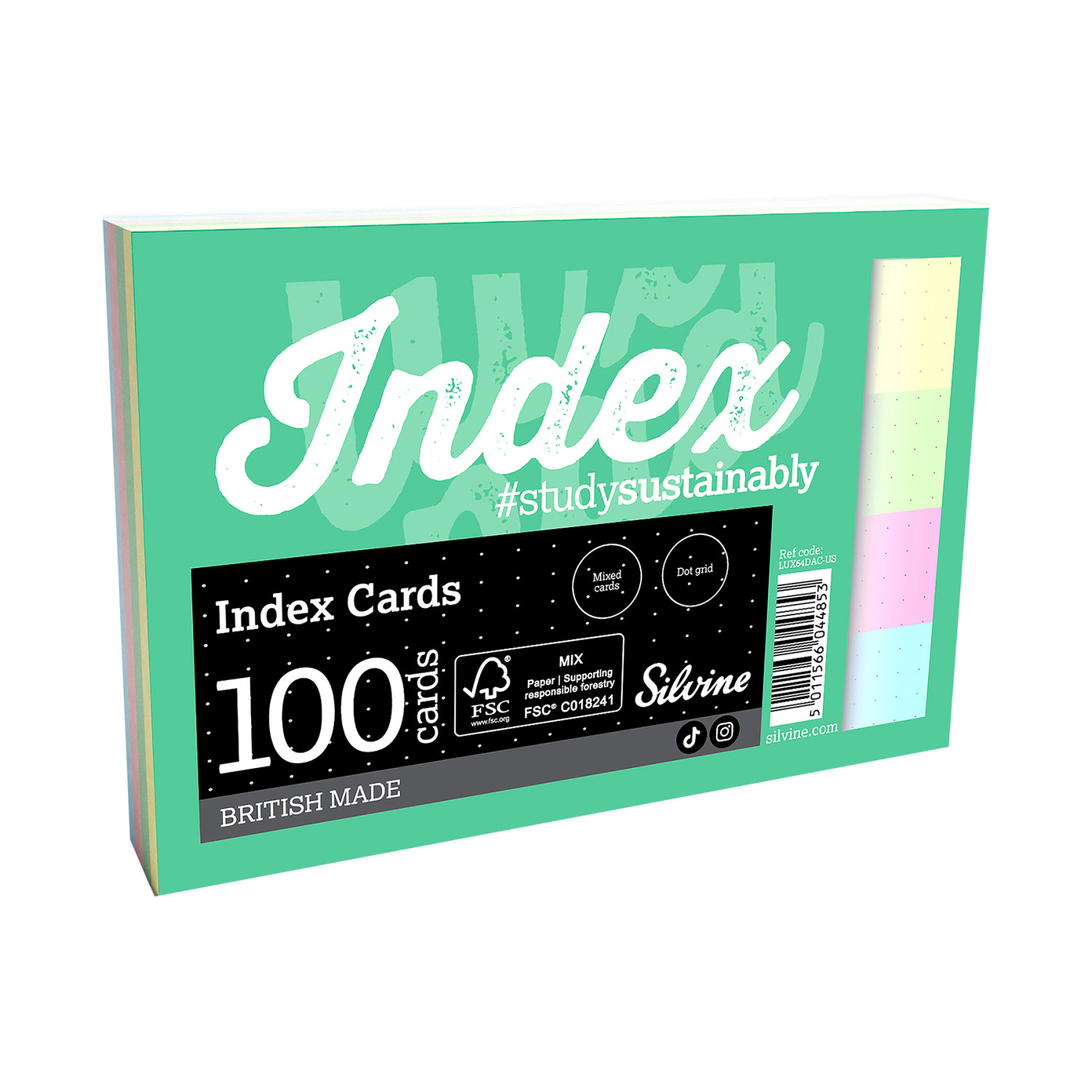 Dot Grid Index Cards, 6 x 4 Inches, 4 Assorted Colors, 100 Cards