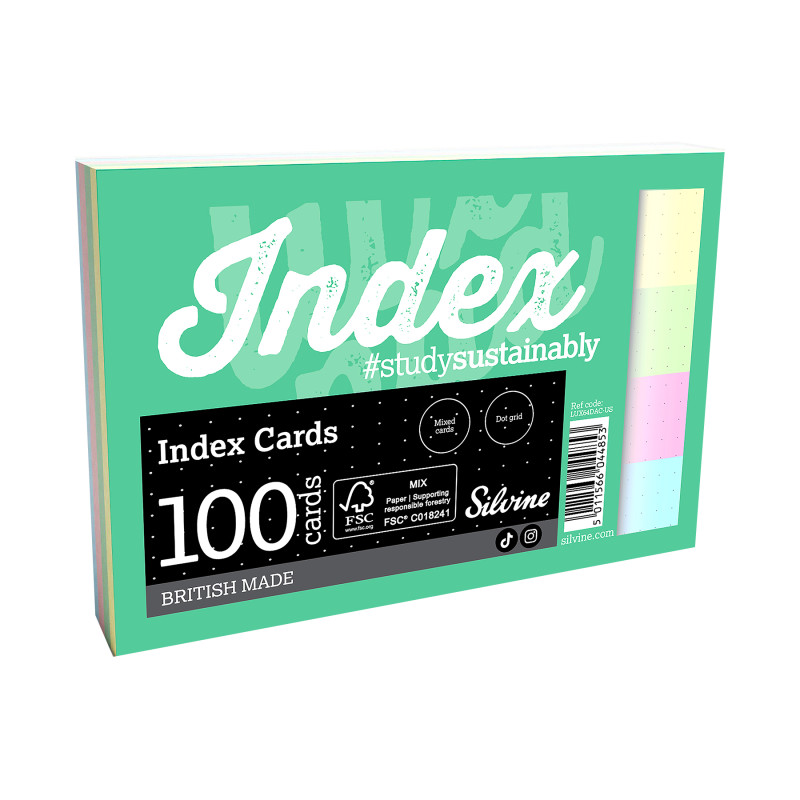 Dot Grid Index Cards, 6 x 4 Inches, 4 Assorted Colors, 100 Cards
