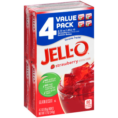 Jell-O Strawberry Gelatin Dessert Value Pack, 4 ct Pack, 3 oz Boxes
