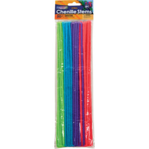 Spiral Chenille Stems, Assorted Colors, 12" x 6 mm, 50 Pieces