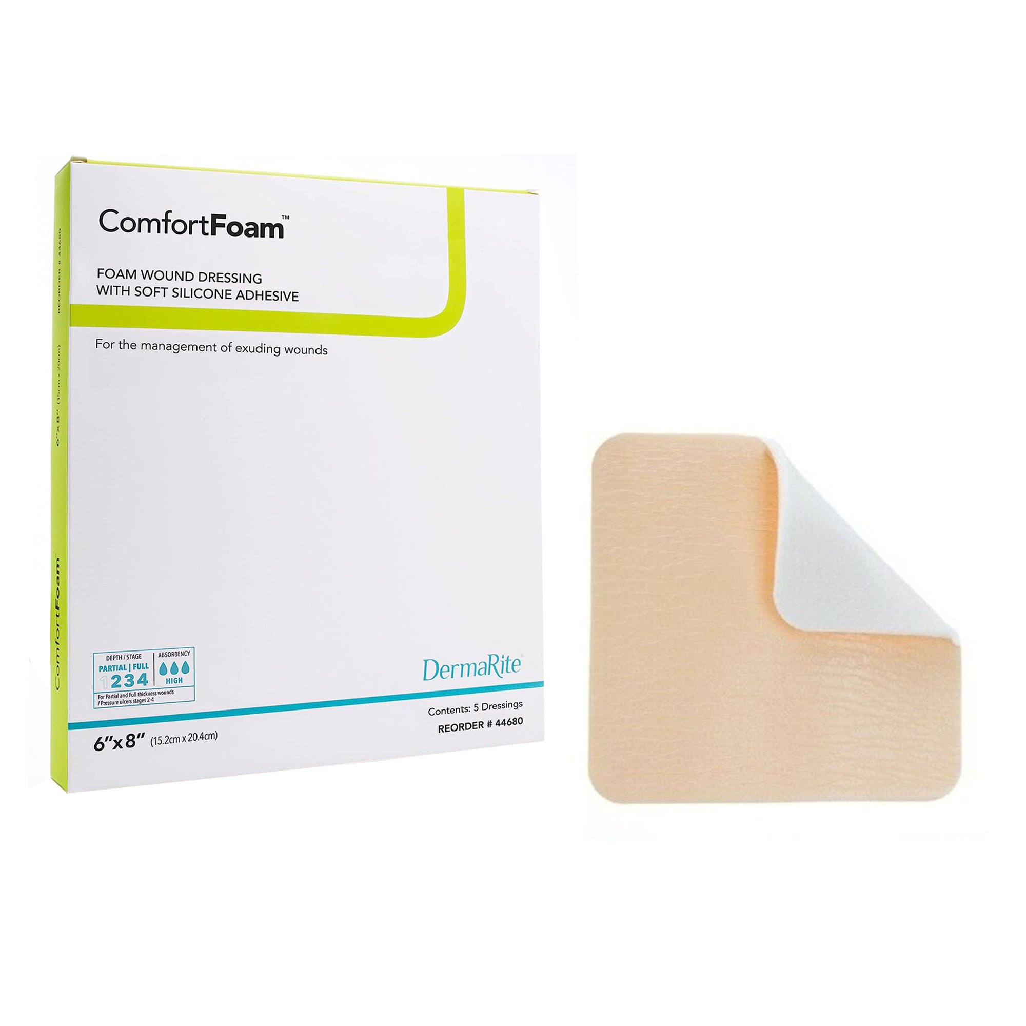 ComfortFoam™ Silicone Adhesive without Border Silicone Foam Dressing, 6 x 8 Inch