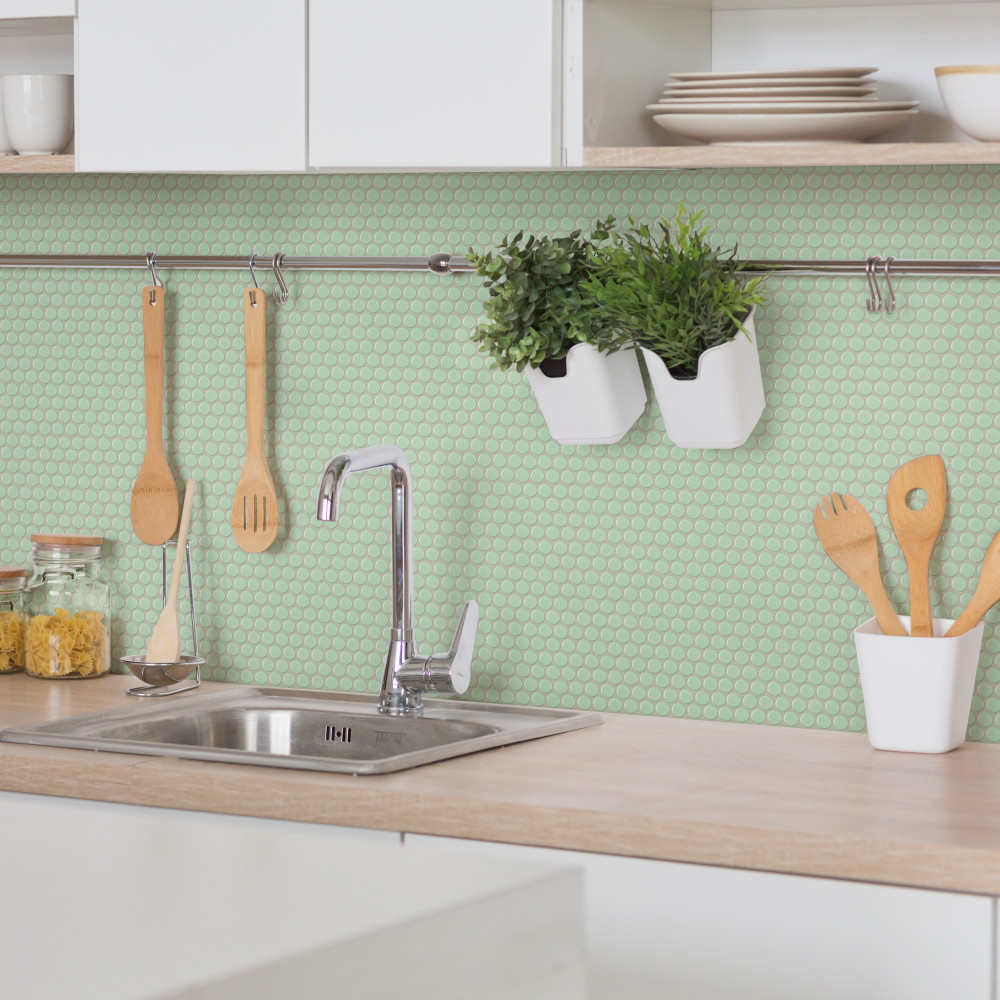 Sample – Metro Penny Matte Light Green Porcelain Mosaic Tile