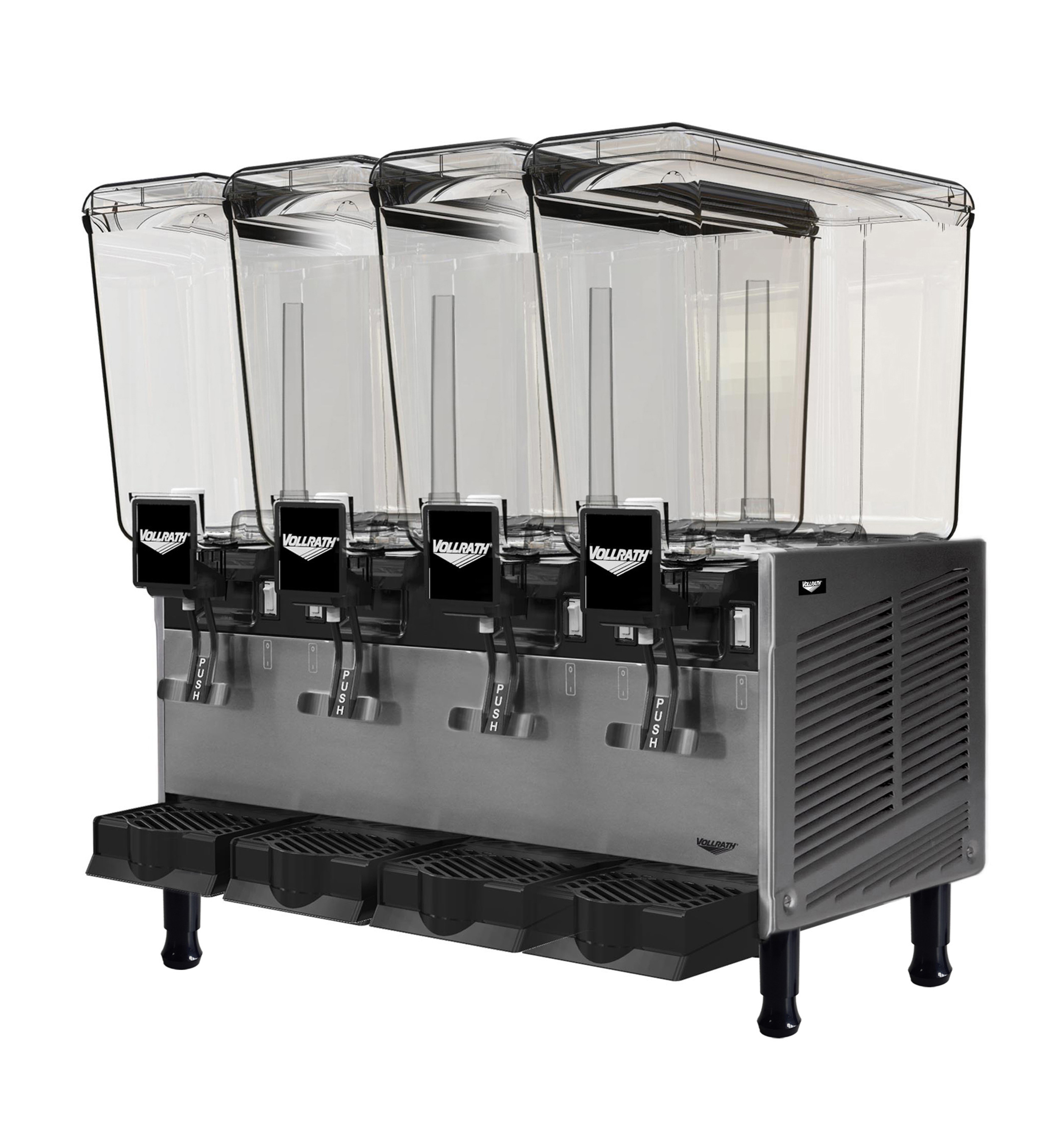 Refrigerated beverage dispenser with four 5.28gallon bowls and