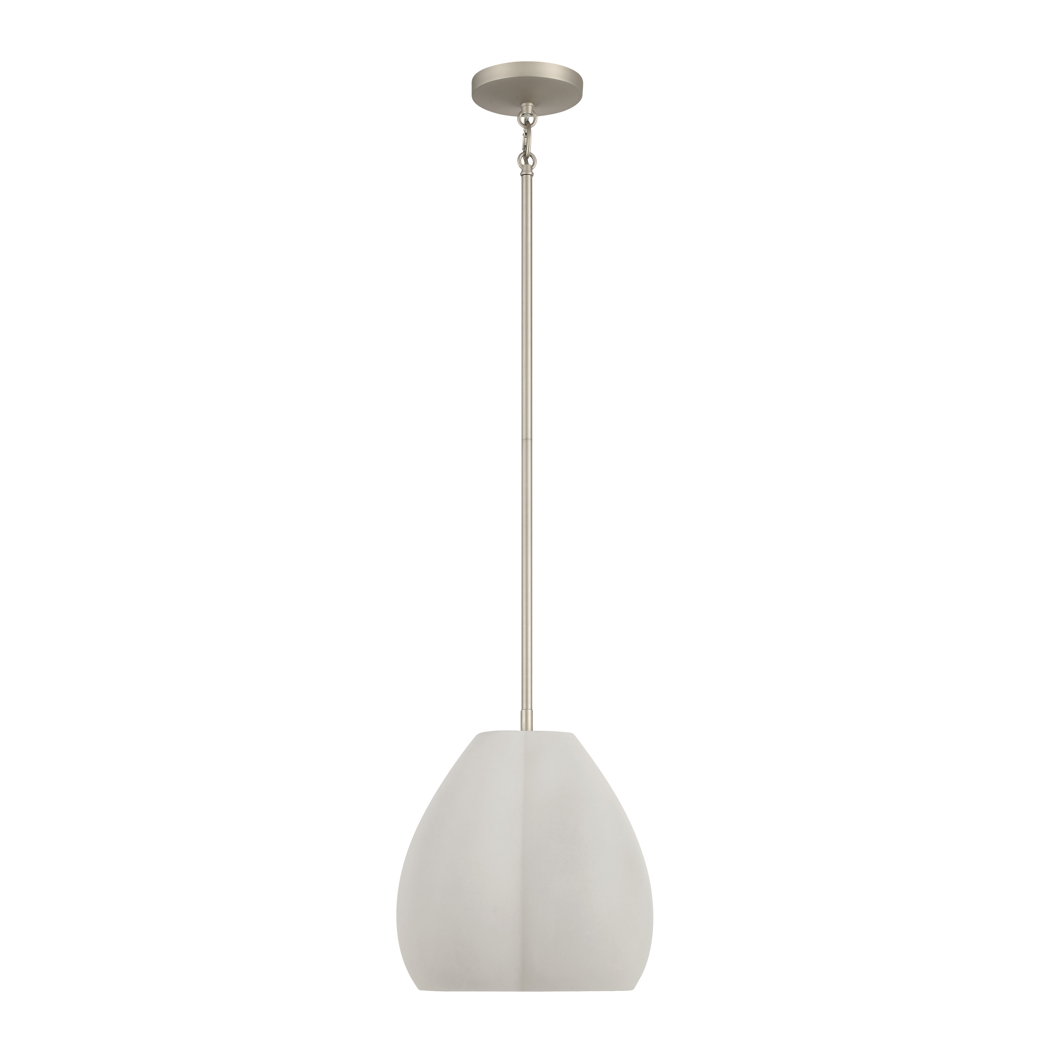 The Sima pendant combines raw cement texture with polished burnished nickel for an industrial-contemporary aesthetic. Its compact 12-inch size makes it ideal for intimate spaces or clustered installations. - alternate view