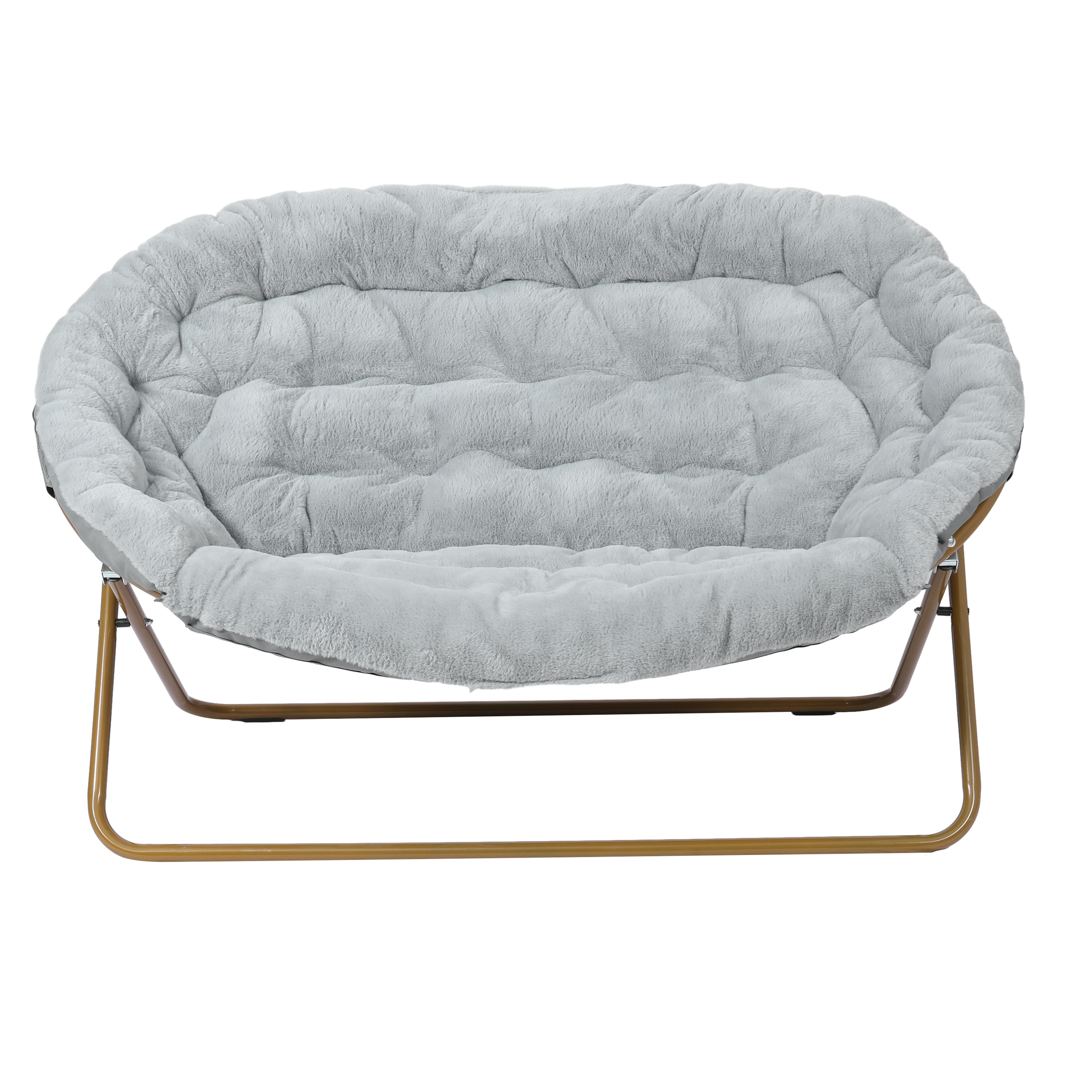 Janey Folding Double Saucer Chair in Gray Faux Fur with a Soft Gold Steel Fra... - Picture 6 of 47