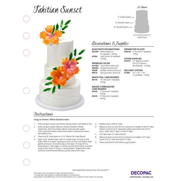 Tahitian Sunset Cake Decorating Instruction Card