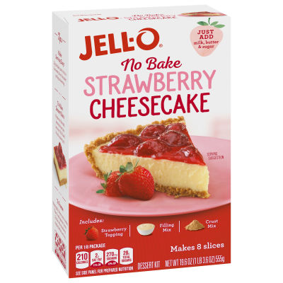 Jell-O No Bake Strawberry Cheesecake Dessert Strawberry Topping, Filling and Crust Mix, 19.6 oz. Box