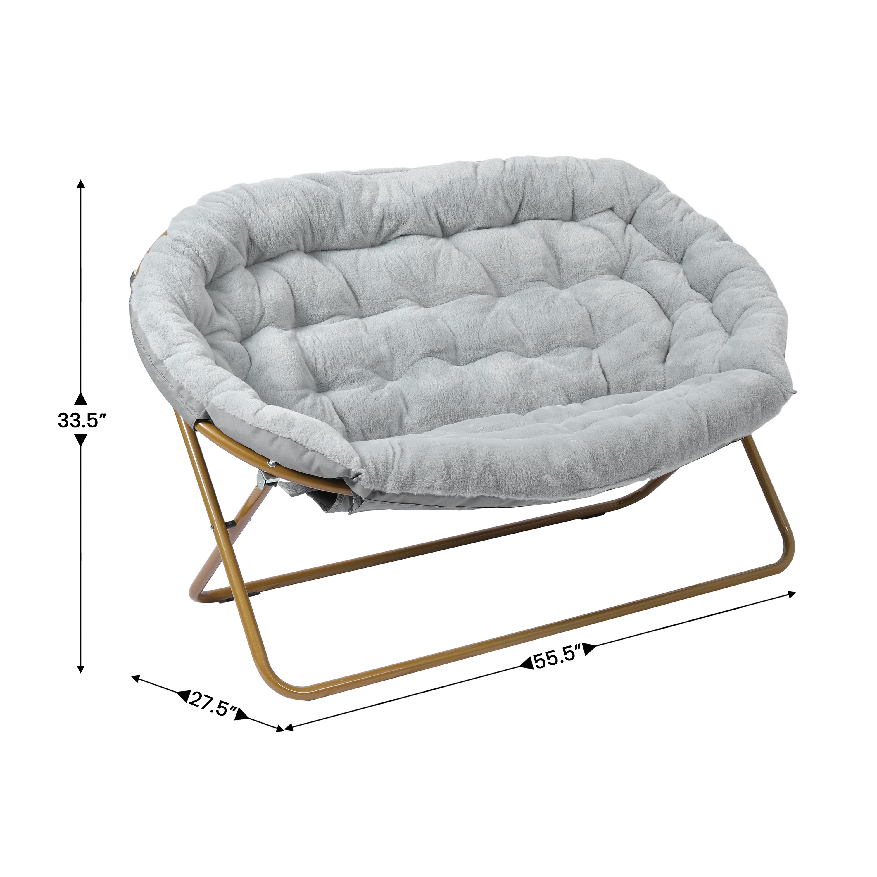 Janey Folding Double Saucer Chair in Gray Faux Fur with a Soft Gold Steel Fra... - Picture 5 of 47