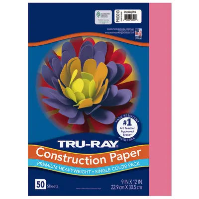 Tru-Ray Premium Heavyweight Construction Paper, Shocking Pink, 9"x 12", 50 Sheets