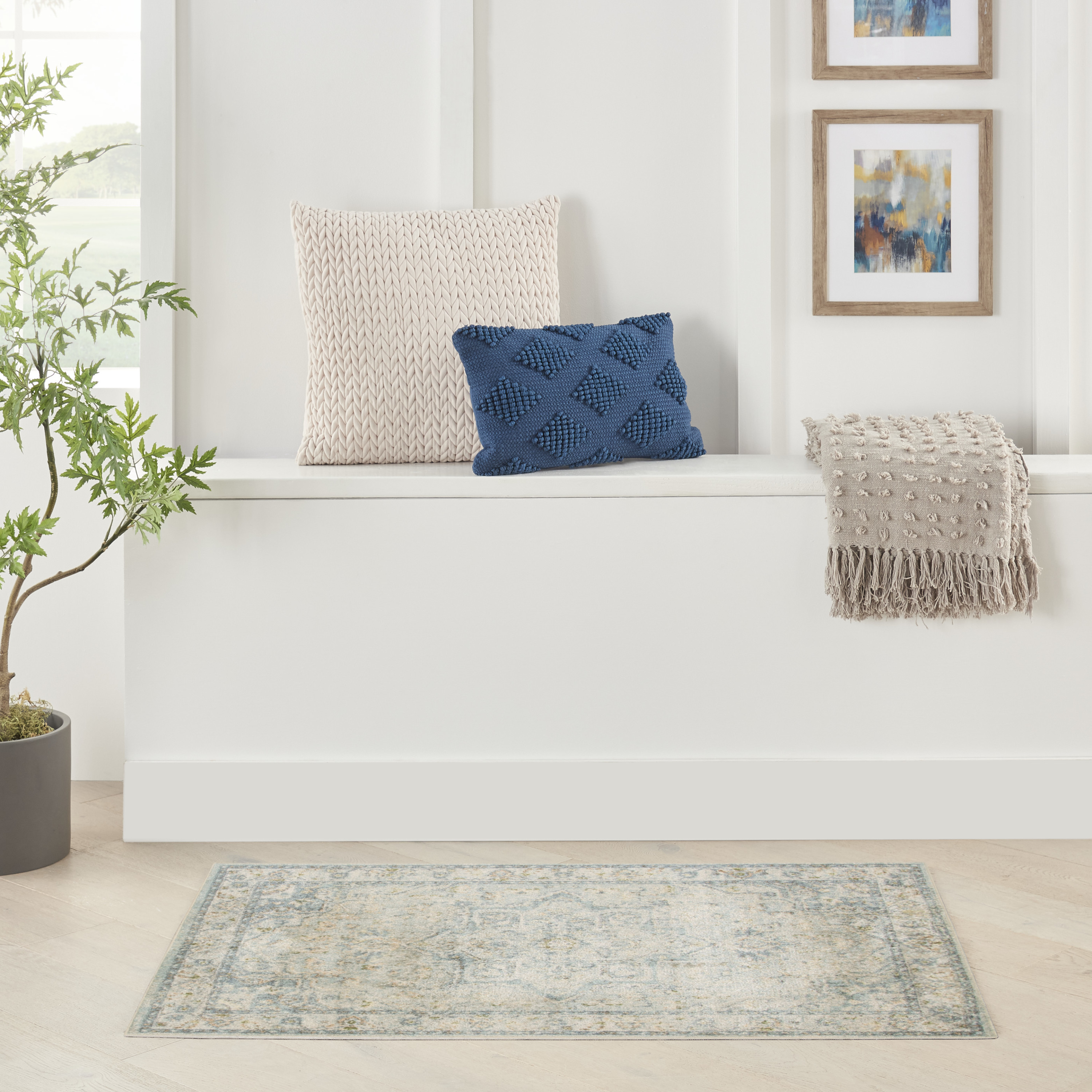 Nourison Astra Machine Washable 3'3" x 5' Light Blue Vintage Indoor Rug