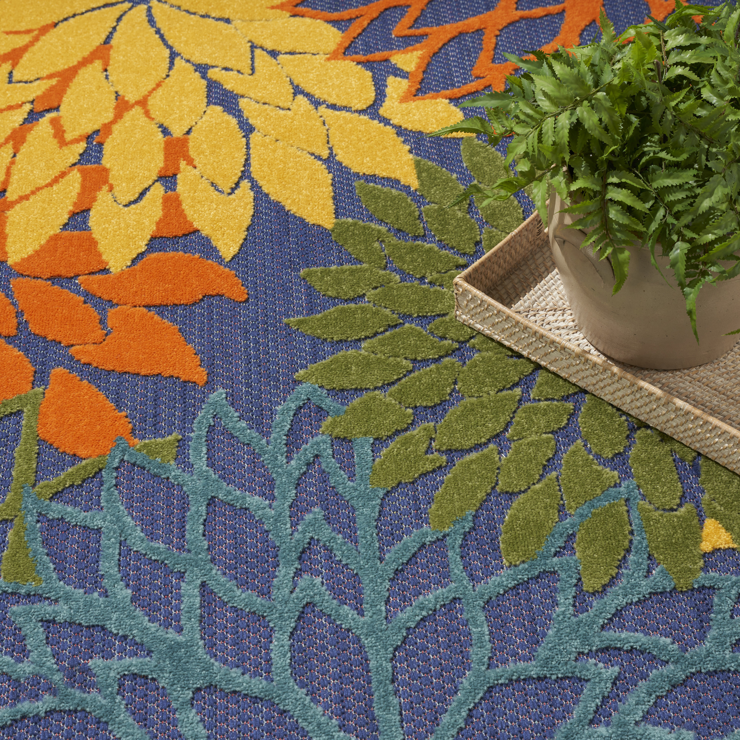 Nourison Aloha 5'3" x 7'5" Navy Multicolor Outdoor Rug
