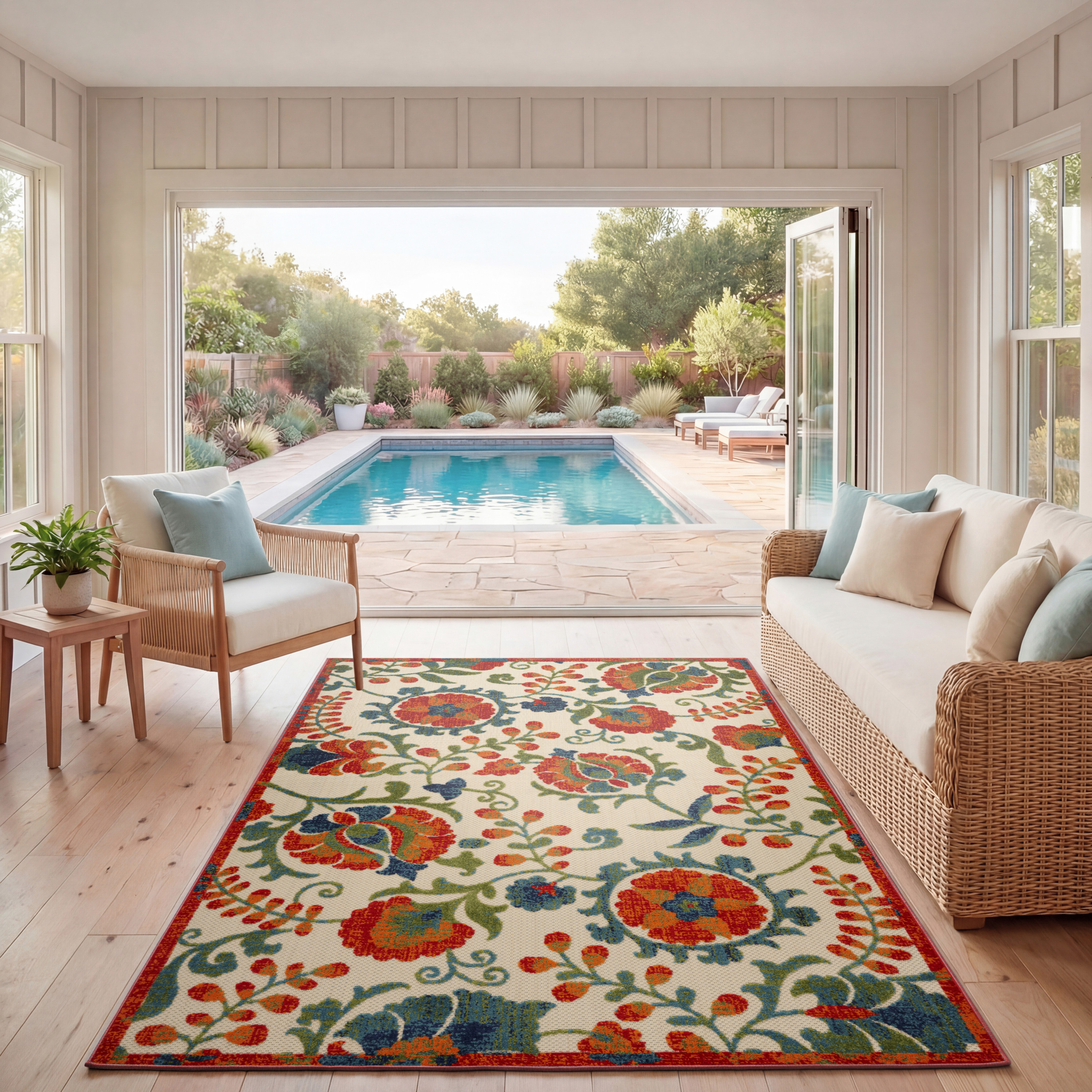 Nourison Aloha 6' x 9' Red Multicolor Farmhouse Rug