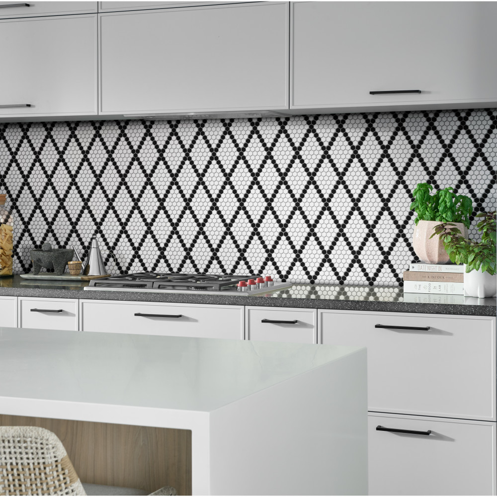 Metro 1″ Hex Matte White w/Black Diamond 10-1/4 in. x 11-7/8 in. Porcelain Mosaic Tile
